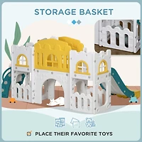 Streamdale Furniture 8 in 1 Toddler Slide for Kids Age 1-3 Years, Indoor Kids Slide Playset with Basketball Hoop, Climber, Telescope, Tunnel, Steering