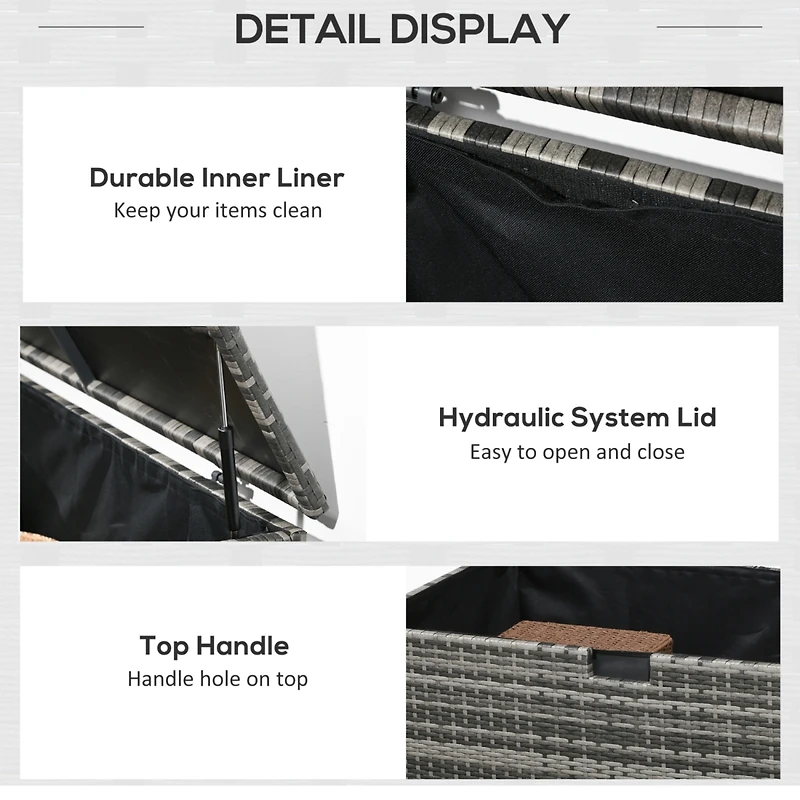 113 Gallon Deck Box, Rattan Outdoor Storage Box, Waterproof Storage Container for Indoor, Patio Furniture Cushions, Pool Supplies, Garden Tools, Dark