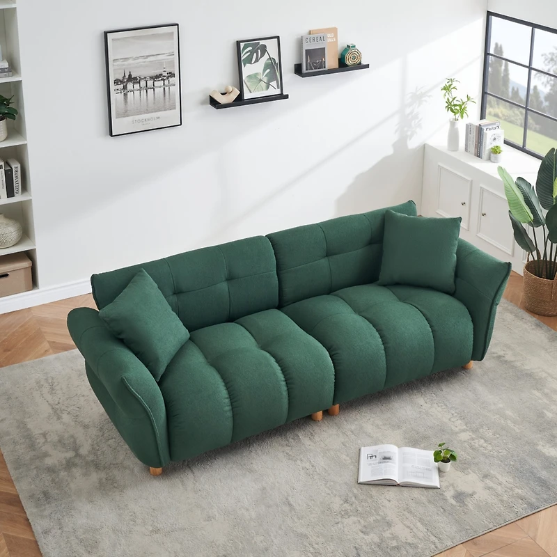 93.70 inches long, Teddy Sofa Fabric, with two matching pillows and three spacious and comfortable seats, for Apartment Office Living Room - Green