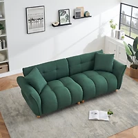 93.70 inches long, Teddy Sofa Fabric, with two matching pillows and three spacious and comfortable seats, for Apartment Office Living Room - Green