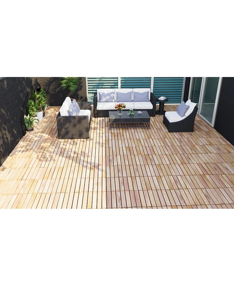 20 Pcs Interlocking Deck Tiles Striped Pattern, 12" x 12" Square Yellow Acacia Hardwood Outdoor Flooring for Patio, Bancony, Pool Side,...
