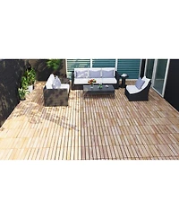 20 Pcs Interlocking Deck Tiles Striped Pattern, 12" x 12" Square Yellow Acacia Hardwood Outdoor Flooring for Patio, Bancony, Pool Side,...