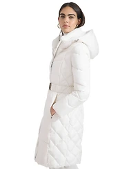 Calvin Klein Women's Diamond Quilted Side Belted Hooded Puffer Coat