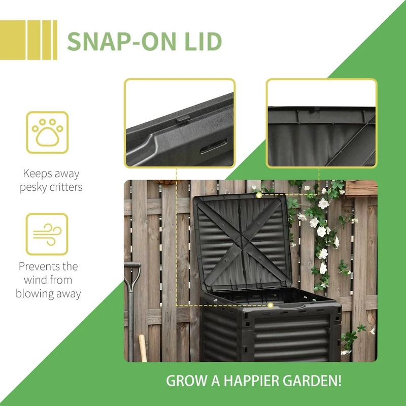 Garden Compost Bin 80 Gallon Outdoor Large Capacity Composter Fast Create Fertile Soil Aerating Box, Easy Assembly, Black