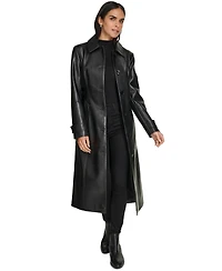Calvin Klein Women's Belted Faux-Leather Trench Coat