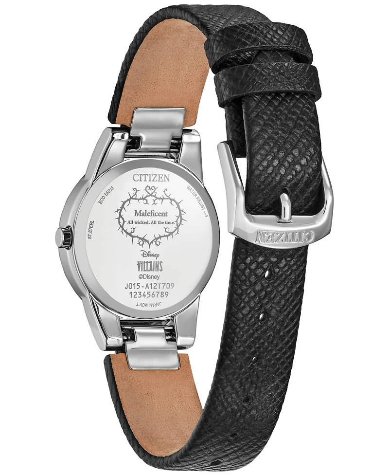 Citizen Eco-Drive Women's Disney Villains Maleficent's Charm Black Leather Strap Watch 30mm Boxed Set