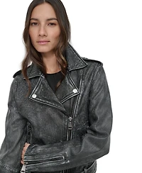 Dkny Jeans Women's Leather Asymmetrical Zip-closure Moto Jacket
