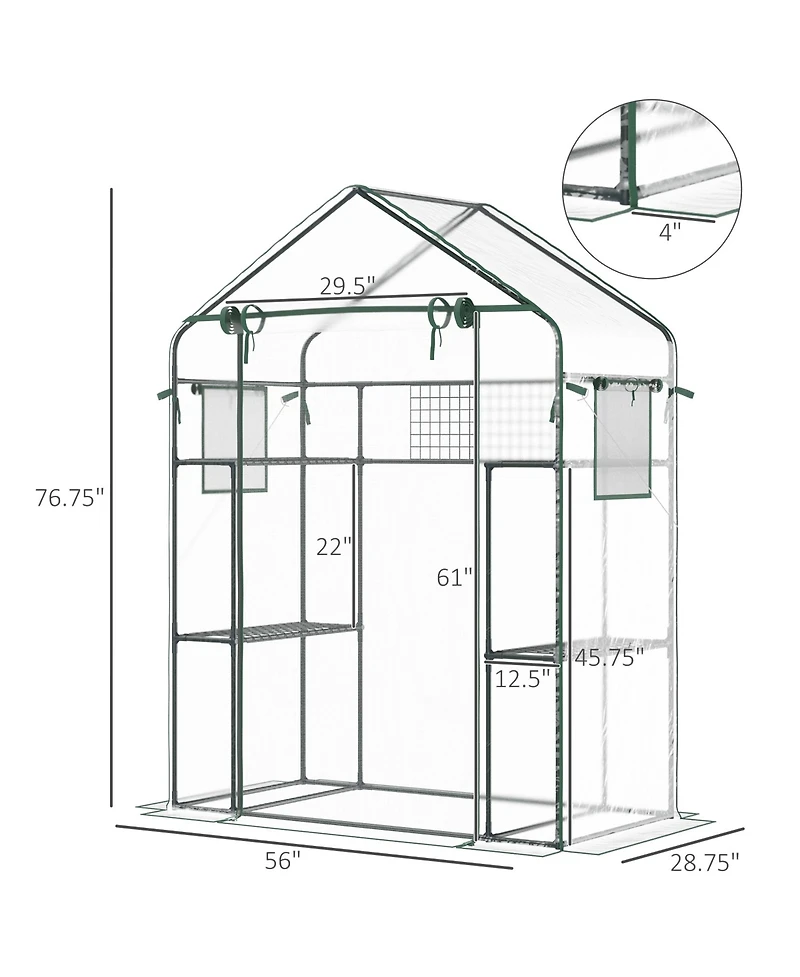Outdoor Walk-in Mini Greenhouse with Mesh Door & Windows, Small Portable Garden Green House with 3 Tiers 6 Shelves, Trellis, & Plant Labels