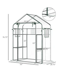Outdoor Walk-in Mini Greenhouse with Mesh Door & Windows, Small Portable Garden Green House with 3 Tiers 6 Shelves, Trellis, & Plant Labels