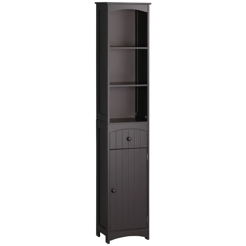 Bathroom Storage Cabinet, Free Standing Bathroom Storage Unit, Tall Linen Tower with 3-Tier Shelves and Drawer, Brown