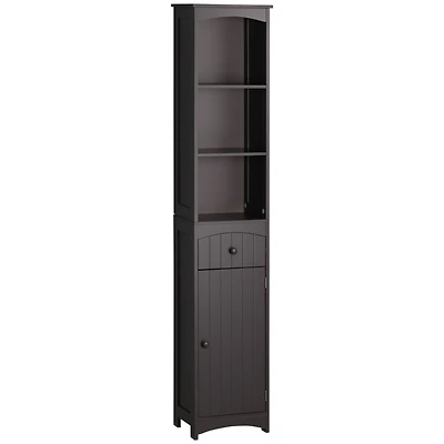 Bathroom Storage Cabinet, Free Standing Bathroom Storage Unit, Tall Linen Tower with 3-Tier Shelves and Drawer, Brown