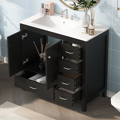 Streamdale Modern 36" Black Vanity with Ceramic Sink and Abundant Storage