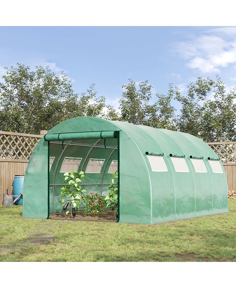13' x 10' x 6.5' Walk-in Tunnel Greenhouse with 2 Zippered Mesh Doors & 10 Mesh Windows, Upgraded Gardening Plant Hot House with Galvanized Steel Hoop
