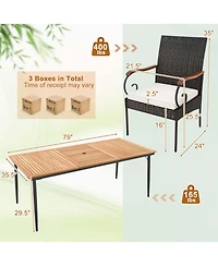 9 Pcs Patio Dining Set with Acacia Wood Tabletop 1.9" Umbrella Hole Outdoor