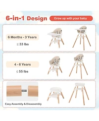 Costway Toddler 6-in-1 Convertible Wooden Highchair Feeding Chair w/ Removable Tray