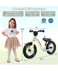 12 Inch Toddler Balance Bike No Pedal Training Bicycle withAdjustable Seat Height