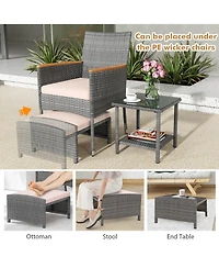 Costway 5 Pcs Patio Conversation Set with Soft Cushions Ottomans & Tempered Glass Top Table