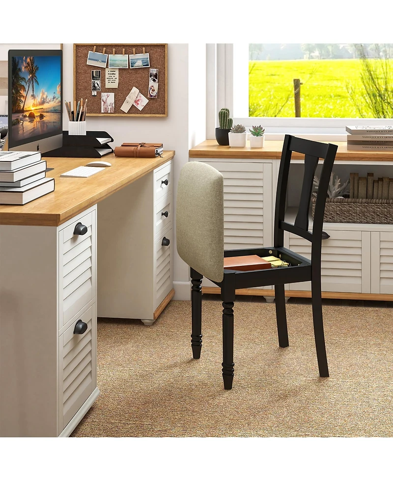 Gymax Set of 4 Upholstered Wooden Dining Chair w/ Seat Storage Space Brown