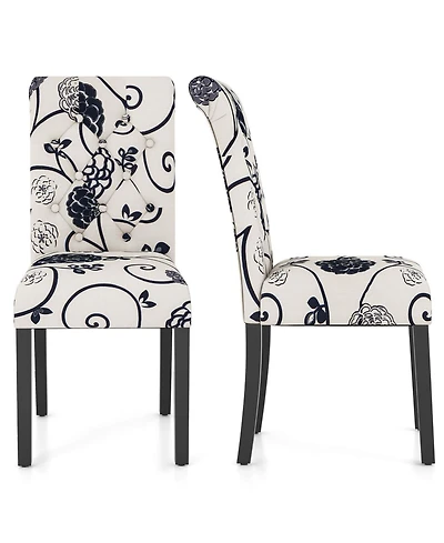 Set of 2 Tufted Dining Chair Parsons Upholstered Fabric Chair with Wooden Legs