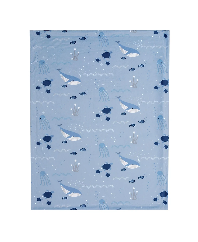 Lambs & Ivy Bubbles & Squirt Blue Ocean/Aquatic Whale Soft Fleece Baby Blanket