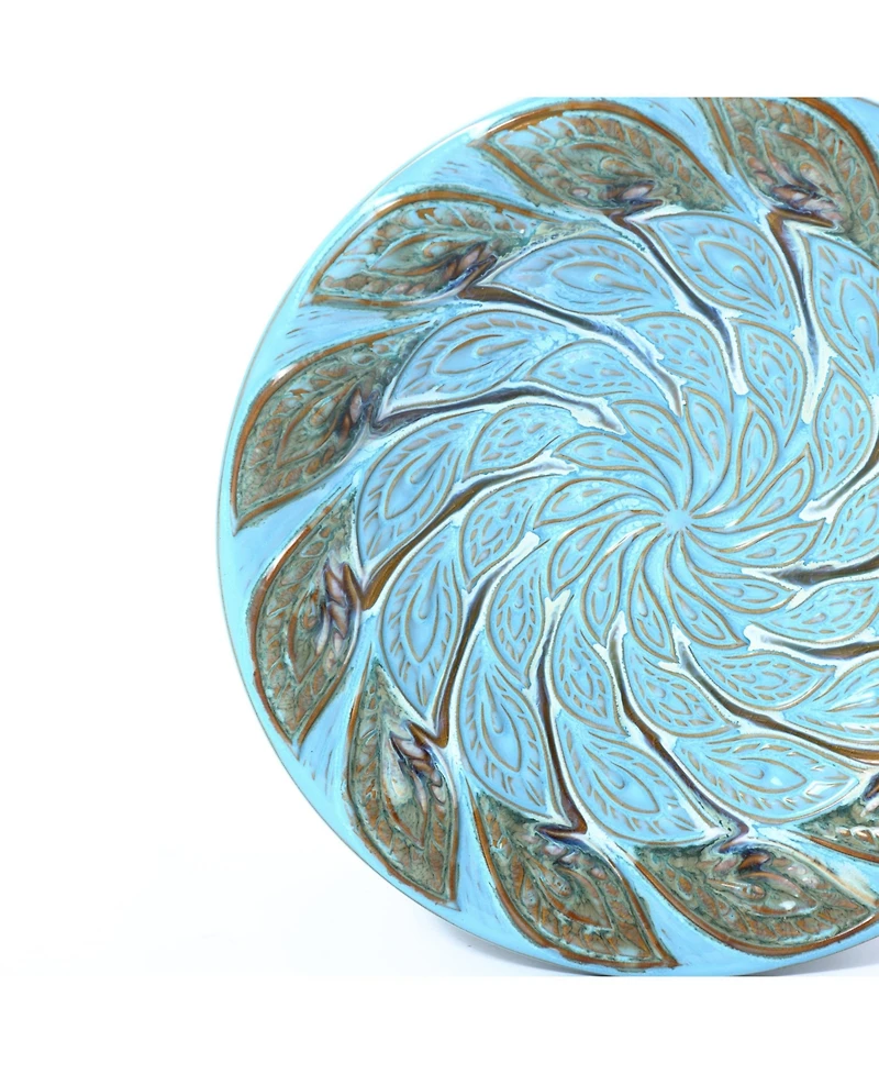 LuxenHome Powder Blue Vintage Spiral Ceramic 20-In Tall Birdbath