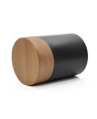 LuxenHome Natural Wood and Metal Round Drum Modern Accent End Side Table