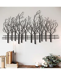 LuxenHome Snowy Black Metal Field of Trees Wall Decor