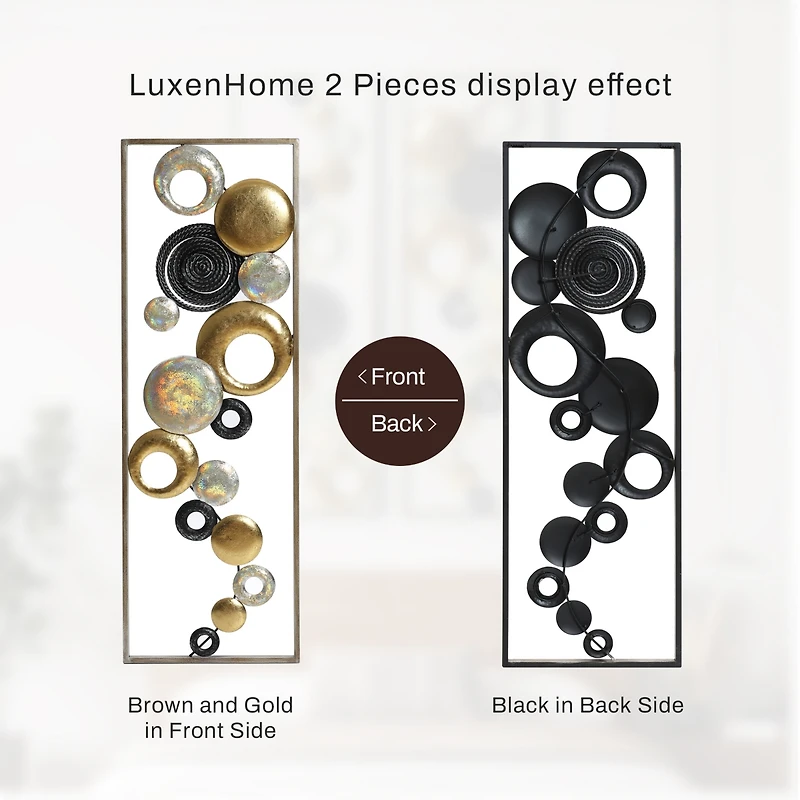 LuxenHome Set of 2 Modern Multi-Color Abstract Metal Wall Decor Panels Wall Art Large Wall Hanging Sculptures