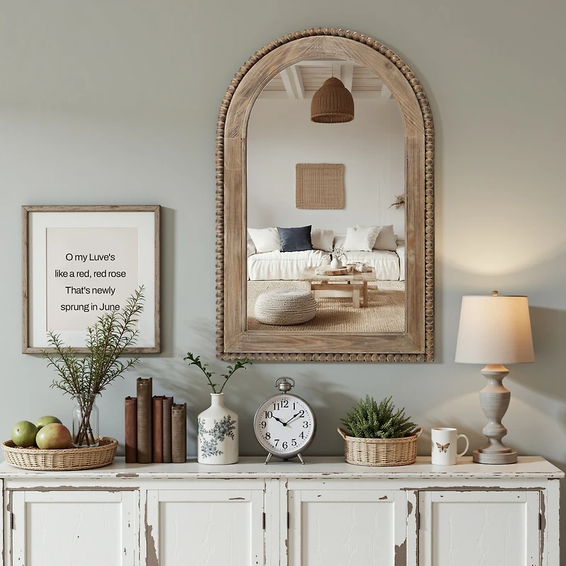 LuxenHome 39-Inch Wood Framed Arch Wall Mirror Accent Vanity Mirror Hanging Decor Large Wall Mounted Mirror