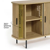 LuxenHome Mid-Century Modern 2-Door Accent Cabinet with Slatted Sliding Doors