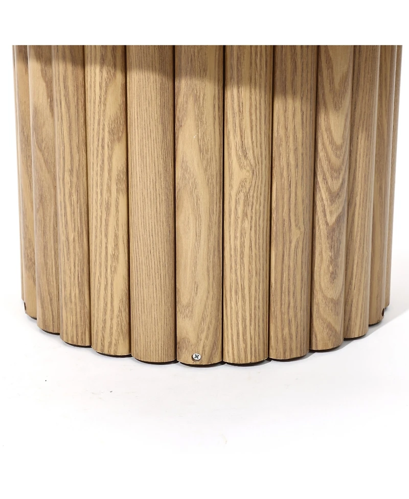LuxenHome End Table 23.6"Wide Brown Wood Fluted Round Coffee Table and Side Table for Living Room