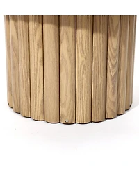 LuxenHome End Table 23.6"Wide Brown Wood Fluted Round Coffee Table and Side Table for Living Room