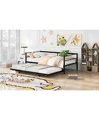 Metal Daybed with Pop-Up Trundle – Adjustable Guest Bed Frame for Small Spaces & Sleepovers