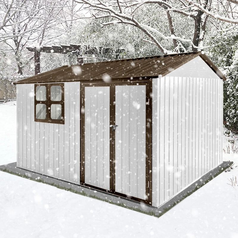 Streamdale 10'x8' Metal Garden Shed with Window, White+Coffee