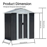 Outdoor Waterproof Garden Tool Storage Sheds 5FTx3FT Apex Roof Grey With Aluminum alloy frame And Sliding doors