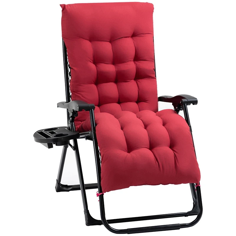 Zero Gravity Chair, Folding Reclining Lounge Chair with Padded Cushion, Side Tray for Indoor and Outdoor, Supports up to 264 lbs., Red