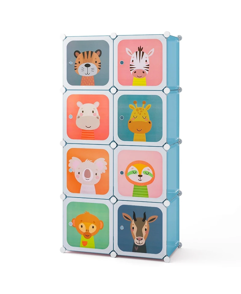 8-Cube Kids Wardrobe Baby Dresser Bedroom Armoire Clothes Hanging Closet with Doors