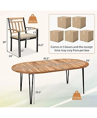Costway 9 Pieces Outdoor Dining Set with Acacia Wood Top & Umbrella Hole Metal Frame