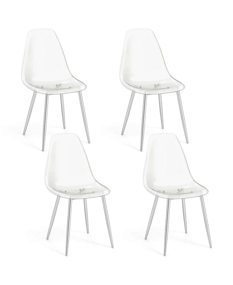 Dining Chair Set of 4 with Heavy-Duty Electroplated Metal Legs Curved Back Armless