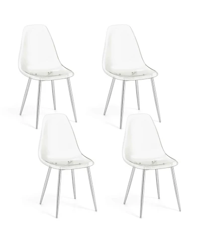 Dining Chair Set of 4 with Heavy-Duty Electroplated Metal Legs Curved Back Armless
