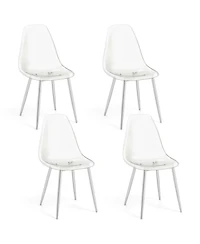 Dining Chair Set of 4 with Heavy-Duty Electroplated Metal Legs Curved Back Armless