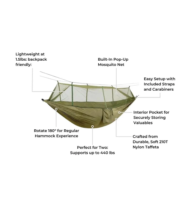 TwinJungle Double Camping Hammock with Mosquito Net