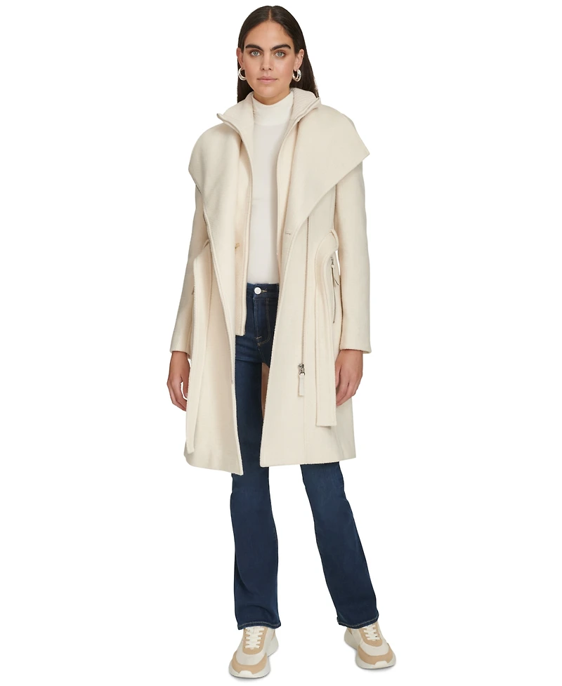 Calvin Klein Womens Wool Blend Belted Wrap Coat