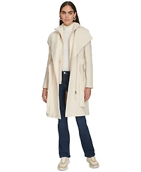 Calvin Klein Womens Wool Blend Belted Wrap Coat