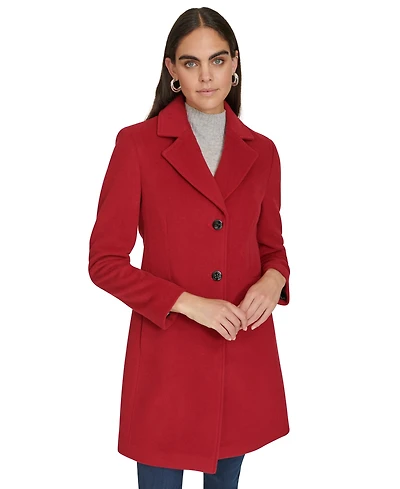 Calvin Klein Womens Single-Breasted Wool Blend Coat