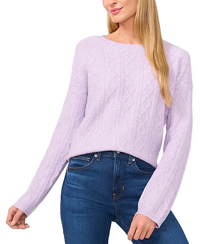 CeCe Women's Embellished Cable-Knit Pullover Sweater
