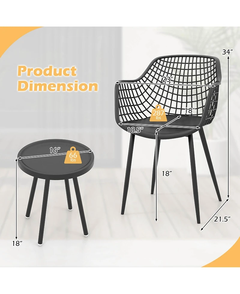 Costway 3 Piece Patio Bistro Set All Weather Heavy Duty Table and Chairs of 2