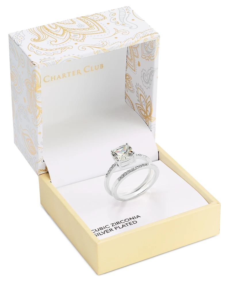 Charter Club Silver-Tone 2-Pc. Set Solitaire & Band Rings, Exclusively at Macy's