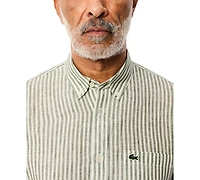 Lacoste Men's Long Sleeve Striped Button-Down Linen Shirt