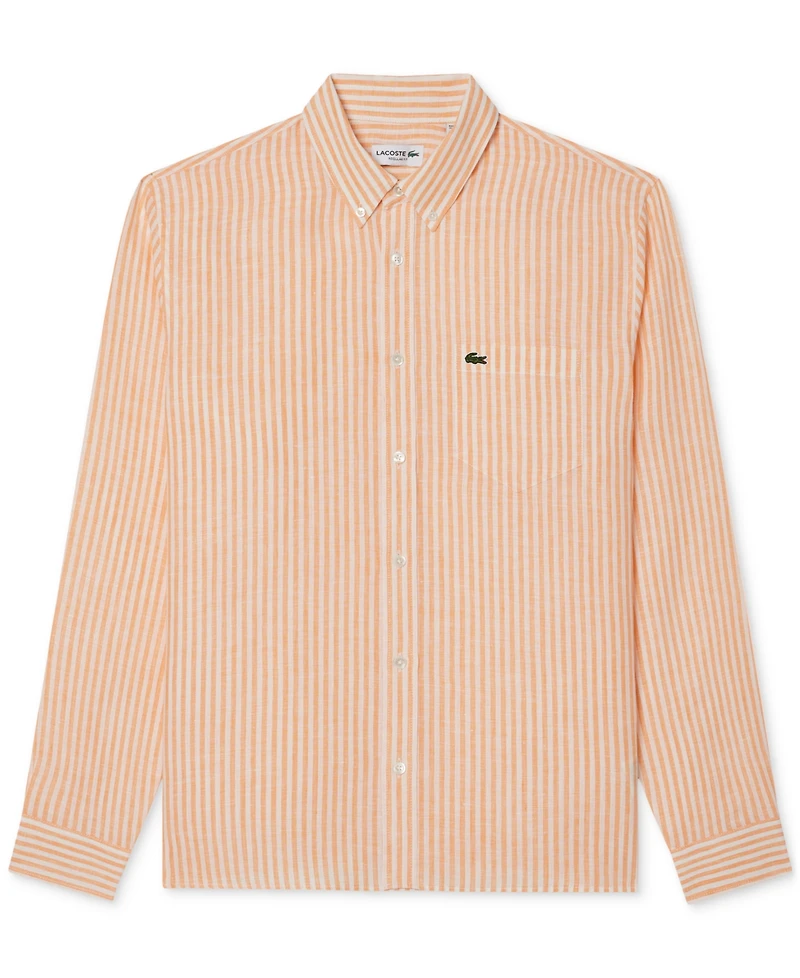 Lacoste Men's Long Sleeve Striped Button-Down Linen Shirt